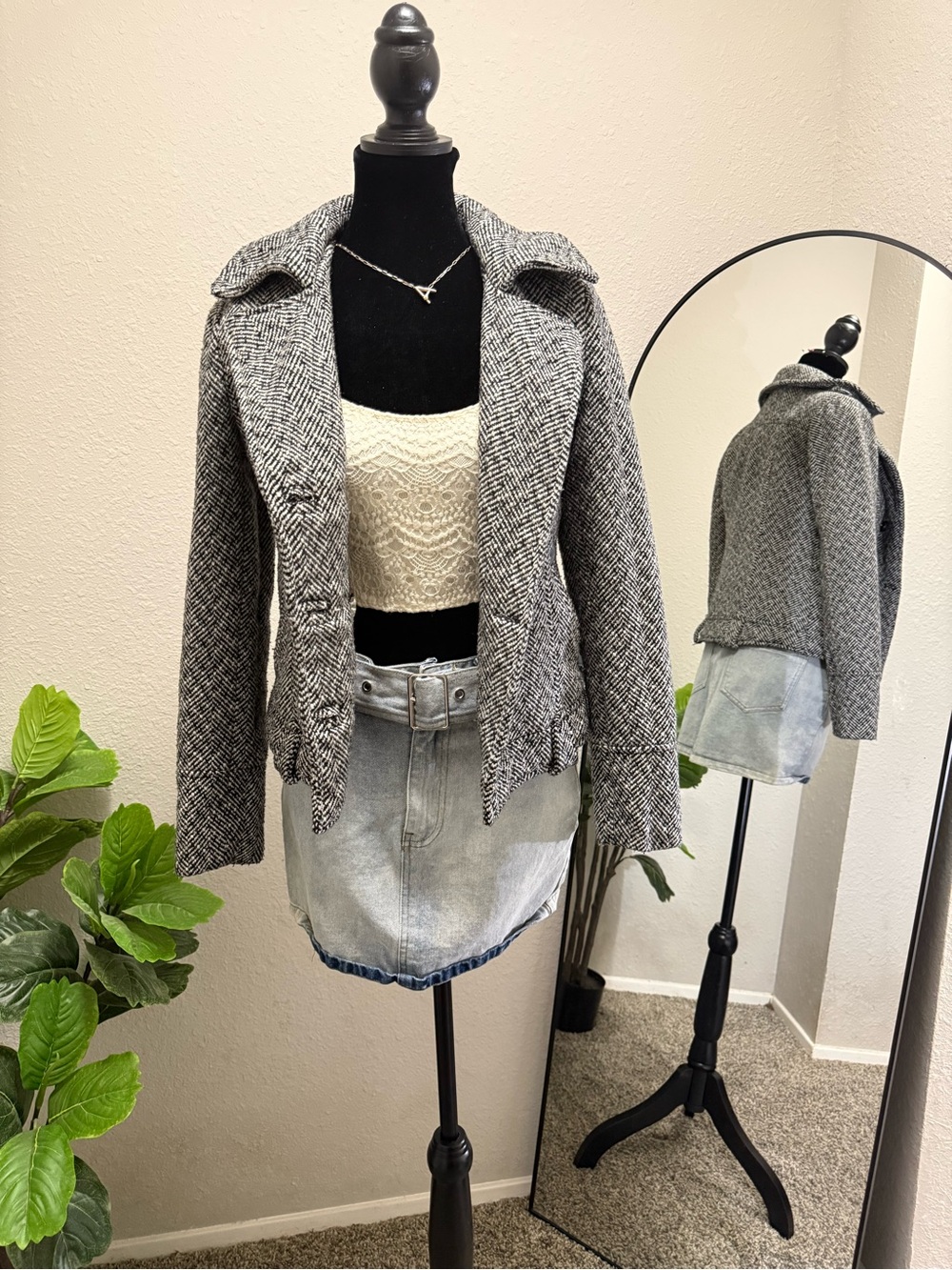 Ci Sono Gray Herringbone Blazer Jacket